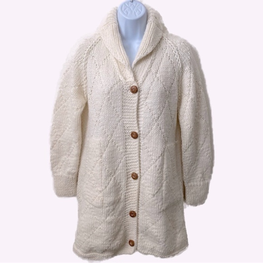 Ivory Colored Full Length Cable Knit Sweater Coat